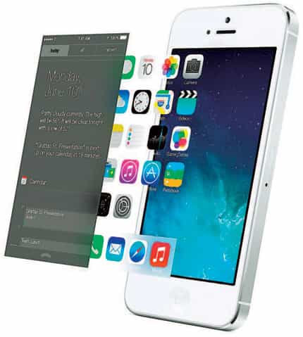 A mix of old and new: The icons are flat, but float over the background in a 3D state A mix of old and new: The icons are flat, but float over the background in a 3D state